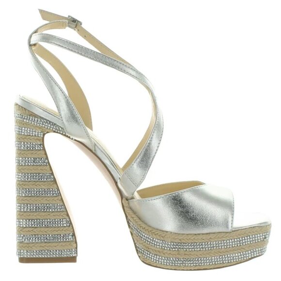 Jessica Simpson Womens Dosia Embellished Silver Platform Heels Size 9M New - Picture 3 of 7